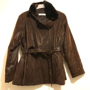 Vintage Y2K Big Chill Ultrasuede chocolate brown zip up coat w/ matching belt